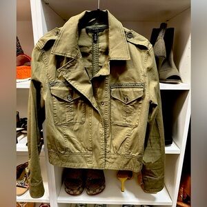 NWOT WHBM military olive cropped cotton jacket size M